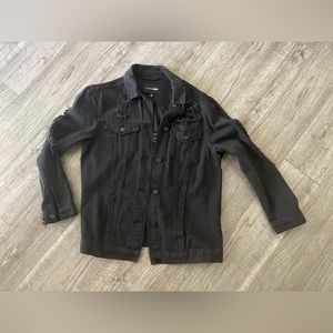 Black distressed denim ripped oversized jacket medium